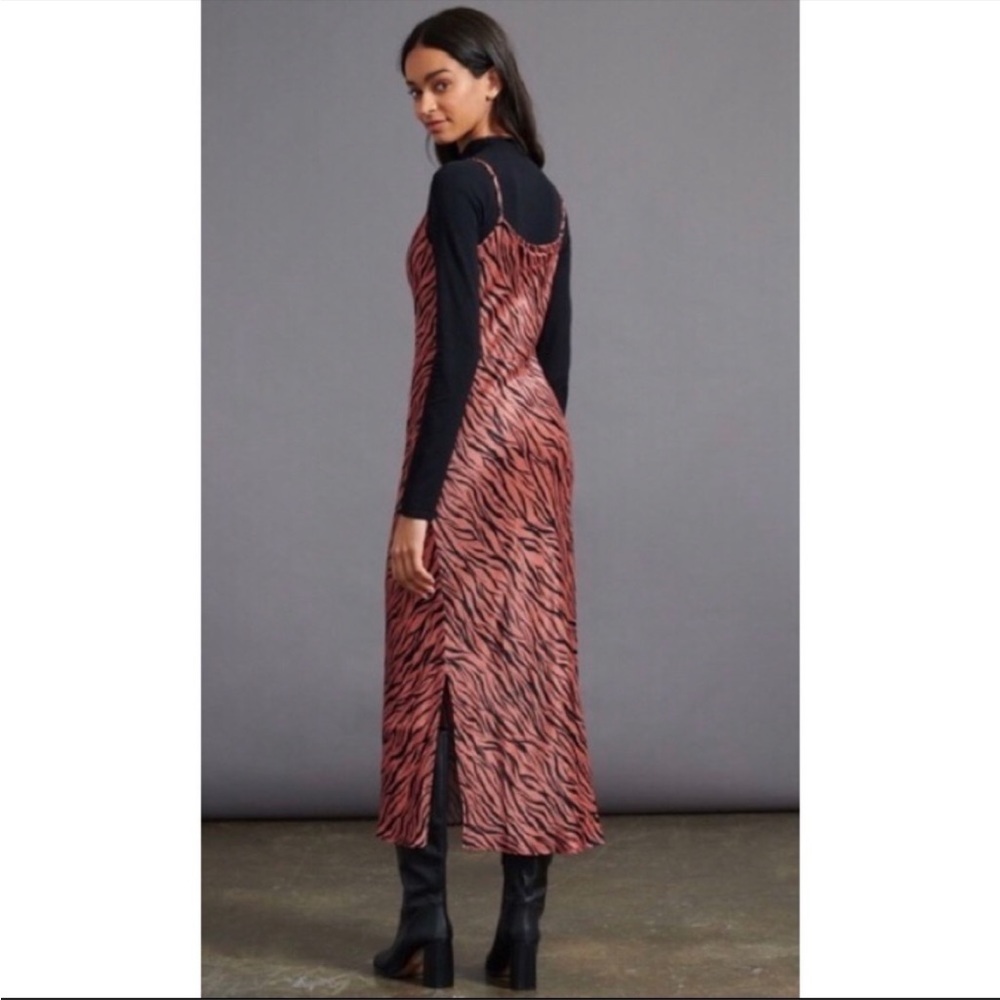 Anthropologie Elyse Tiger Stripes Printed Bias Slip Cowl Neck Dress  - XS